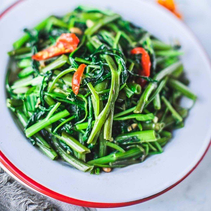 Cambodian Stir-fried Morning Glory with Pork, Fermented Soybeans, and Garlic