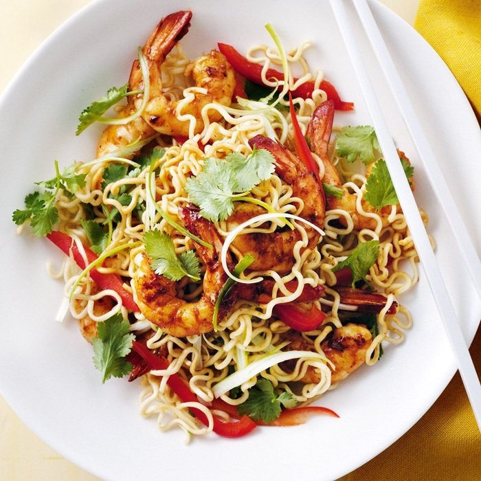 Prawn & noodle salad with crispy shallots
